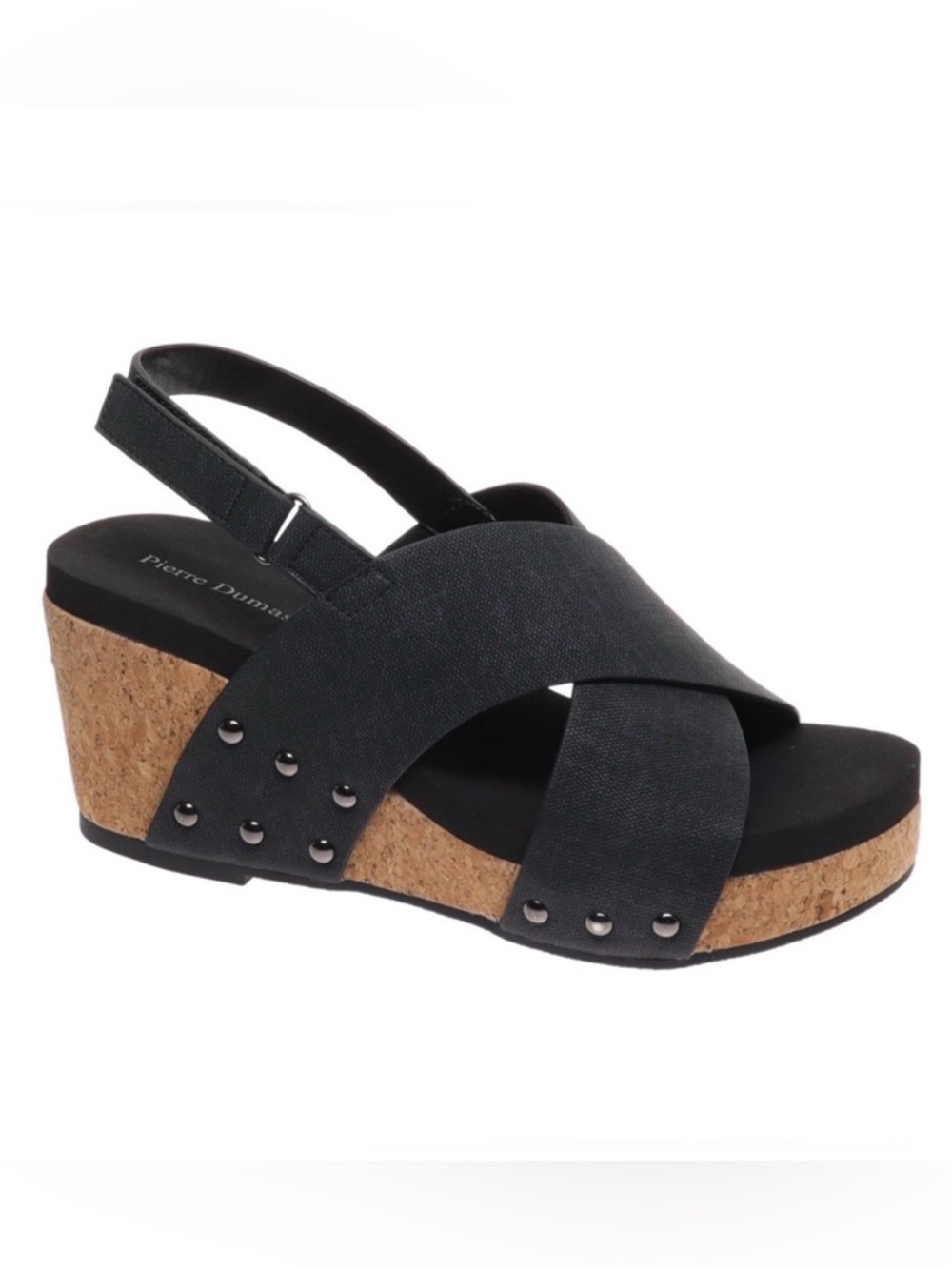 Like New Pierre Dumas, Vivian Black Wedge Platform Crisscross Sandals, Size 8